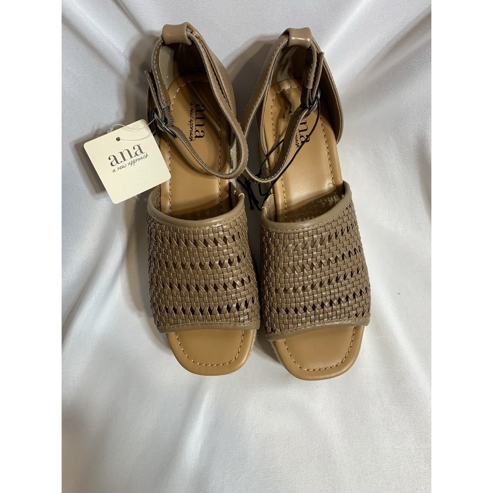 a.n.a. Lisa DK Taupe Woven Platform Wedge Sandals Size‎ 7.5 m  beach summer ANA